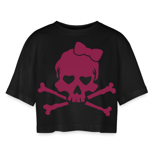 Oversized Cropped T-Shirt "Skull" - mit Customizer personalisierbar - Schwarz