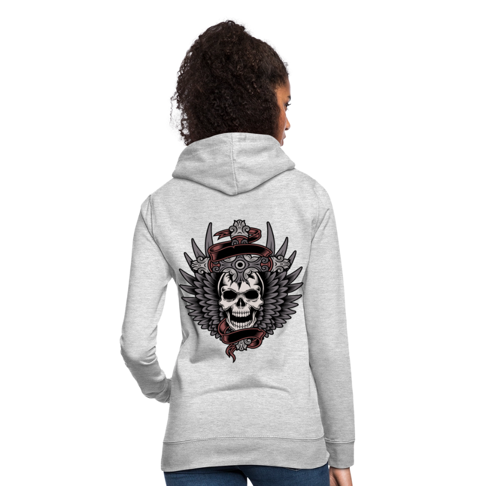 Frauen Hoodie "Totenkopf-Schwert" - Hellgrau meliert
