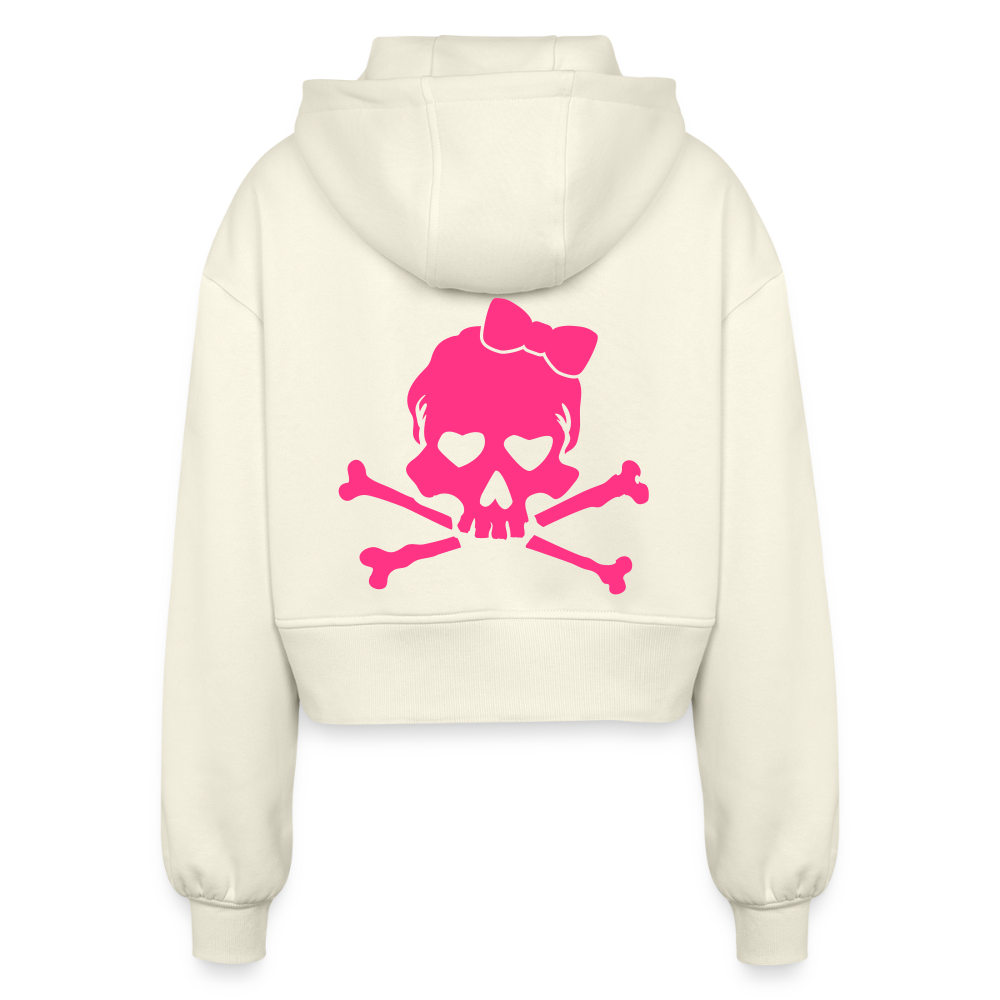 Oversized Cropped Kapuzenjacke "Skull" - Natur