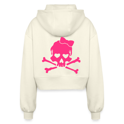 Oversized Cropped Kapuzenjacke "Skull" - Natur