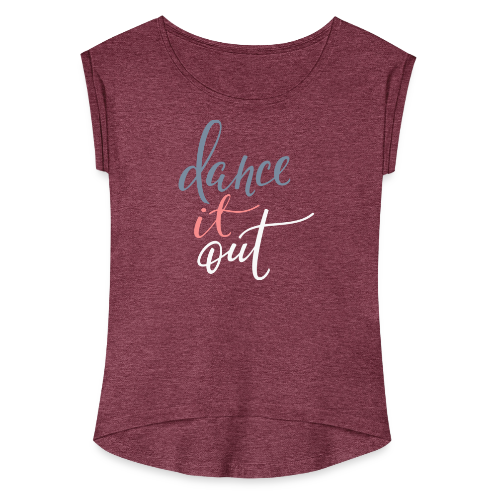 T-Shirt mit gerollten Ärmeln Damen "dance" -  mit Customizer personalisierbar - Bordeauxrot meliert