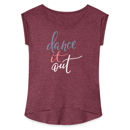 T-Shirt mit gerollten Ärmeln Damen "dance" -  mit Customizer personalisierbar - Bordeauxrot meliert