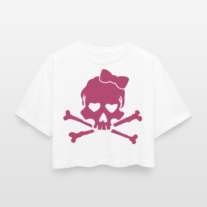 Oversized Cropped T-Shirt "Skull" - mit Customizer personalisierbar - Weiß
