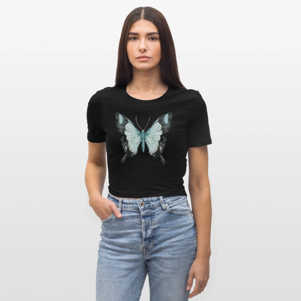 Cropped T-Shirt "Butterfly" - Schwarz