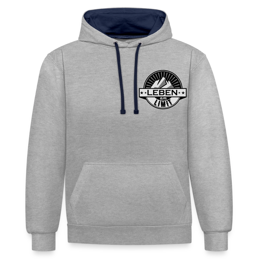 Kontrast-Hoodie Unisex "Leben am Limit" - Grau meliert/Navy