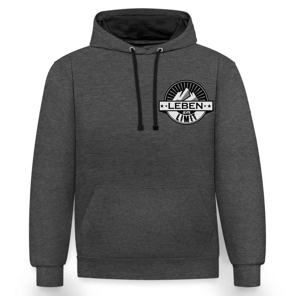 Kontrast-Hoodie Unisex "Leben am Limit" - Anthrazit/Schwarz