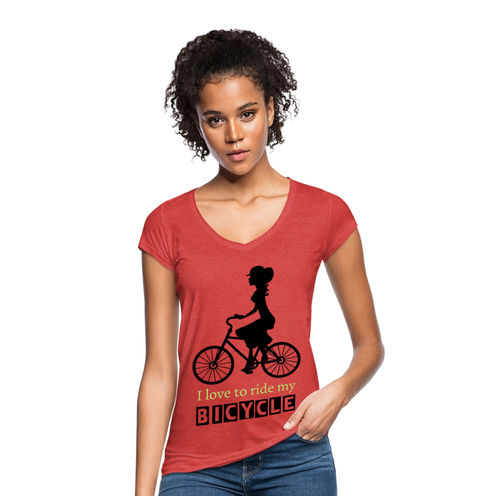 Vintage T-Shirt Damen "Bicycle" - Rot meliert