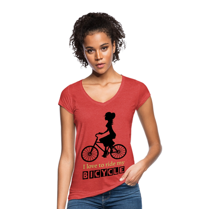 Vintage T-Shirt Damen "Bicycle" - Rot meliert