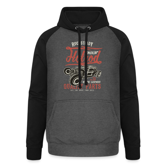 Baseball Hoodie "Smokin Hotrod" - mit Customizer personalisierbar - Graphit/Schwarz
