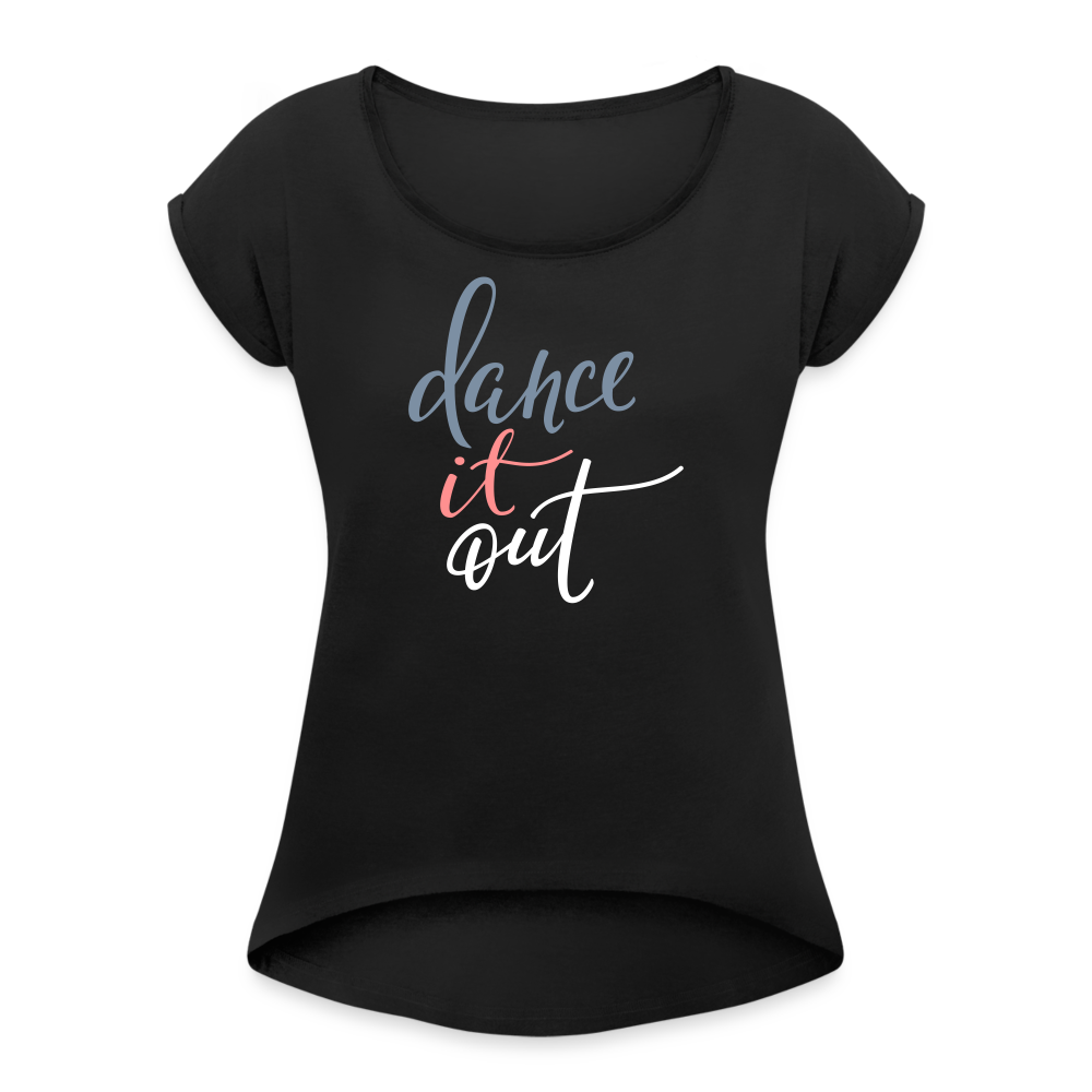 T-Shirt mit gerollten Ärmeln Damen "dance" -  mit Customizer personalisierbar - Schwarz