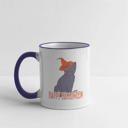 Tasse zweifarbig "Happy Halloween" - Weiß/Kobaltblau