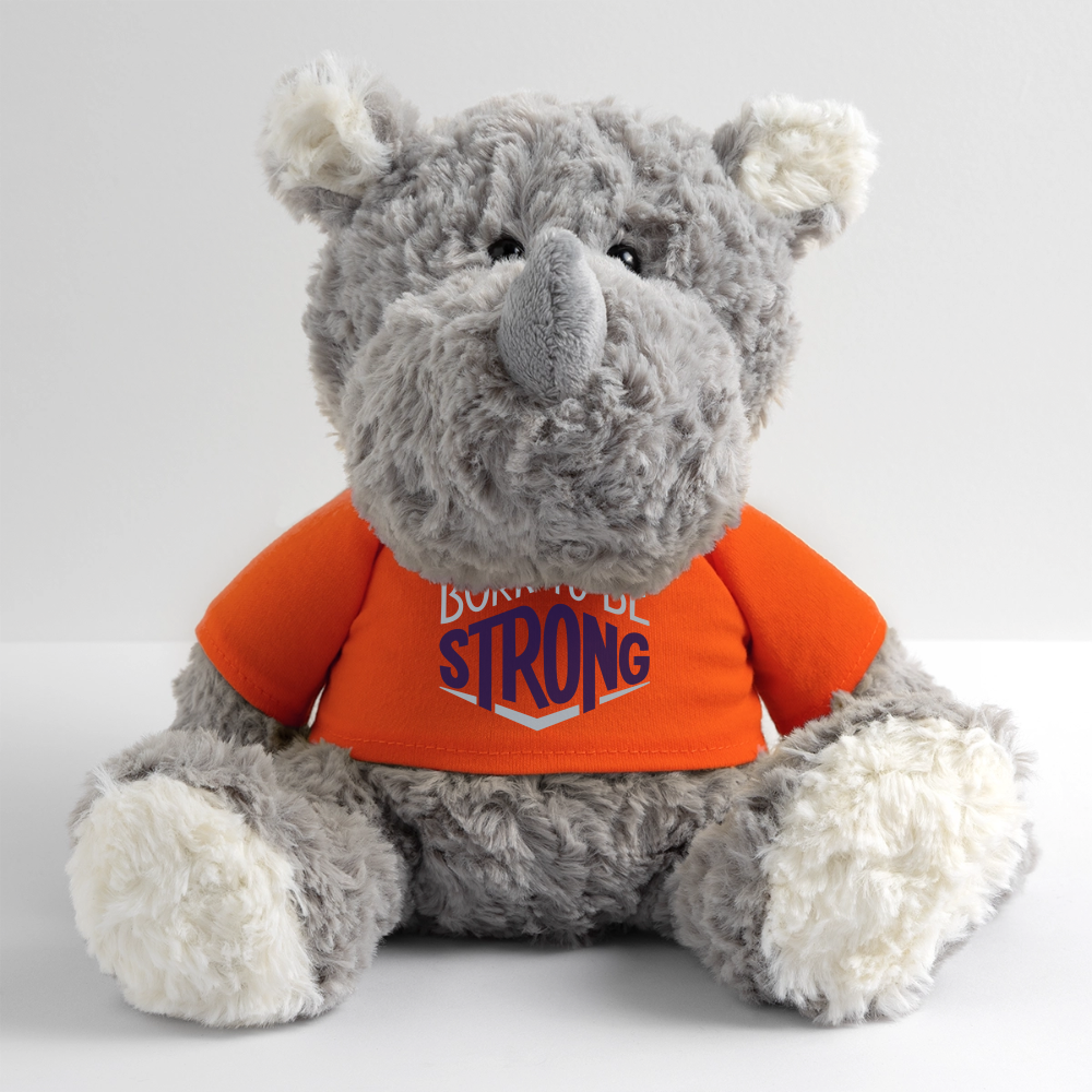 Maskottchen Nashorn "Strong" - mit Customizer personalisierbar - Goldorange