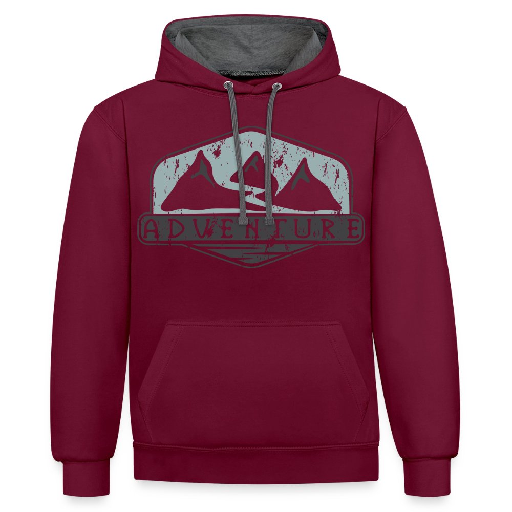 Kontrast-Hoodie Unisex "Adventure" - Weinrot/Anthrazit