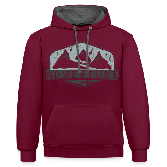 Kontrast-Hoodie Unisex "Adventure" - Weinrot/Anthrazit