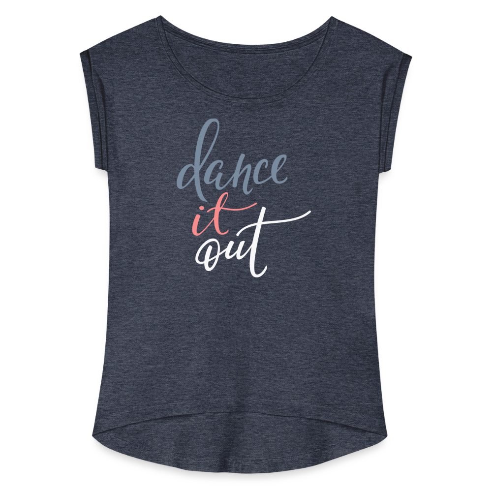 T-Shirt mit gerollten Ärmeln Damen "dance" -  mit Customizer personalisierbar - Navy meliert