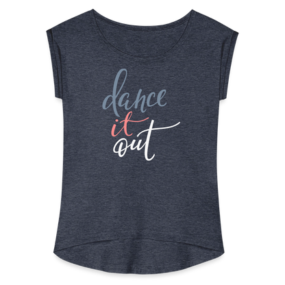 T-Shirt mit gerollten Ärmeln Damen "dance" -  mit Customizer personalisierbar - Navy meliert