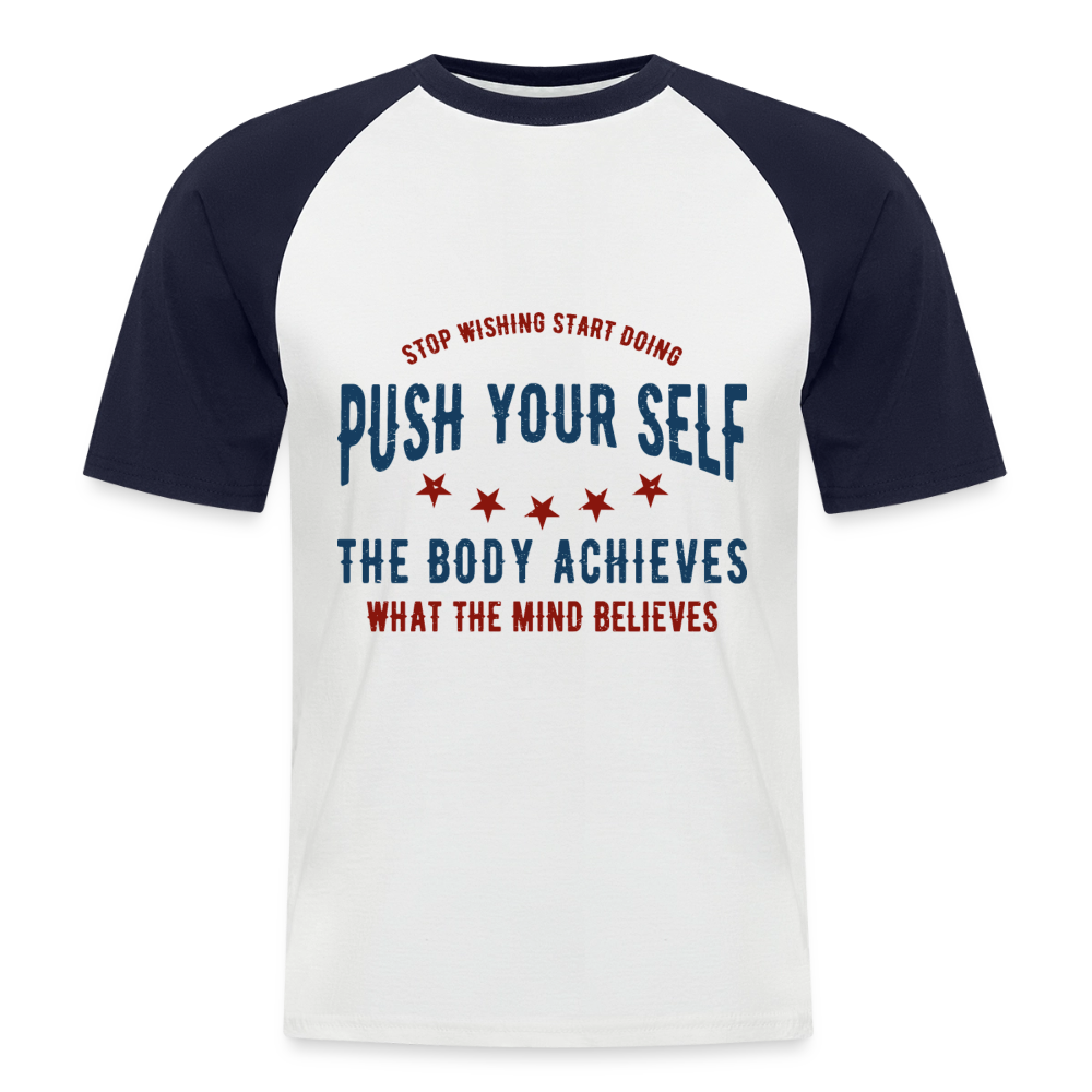 Baseball-T-Shirt "Push" - Weiß/Navy