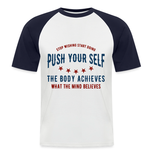 Baseball-T-Shirt "Push" - Weiß/Navy