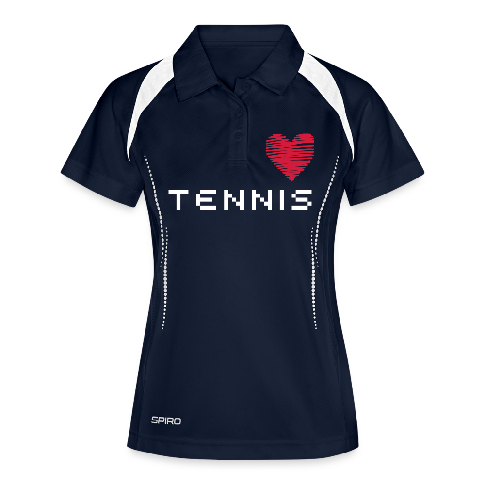 Poloshirt Damen atmungsaktiv "Loving Tennis" - mit Customizer personalisierbar - Navy/Weiß