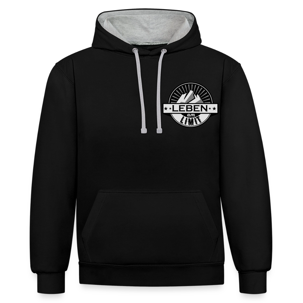 Kontrast-Hoodie Unisex "Leben am Limit" - Schwarz/Grau meliert
