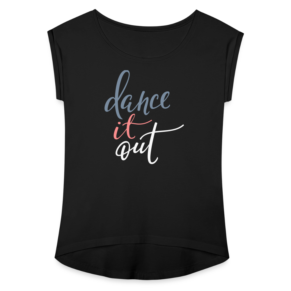 T-Shirt mit gerollten Ärmeln Damen "dance" -  mit Customizer personalisierbar - Schwarz