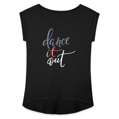 T-Shirt mit gerollten Ärmeln Damen "dance" -  mit Customizer personalisierbar - Schwarz