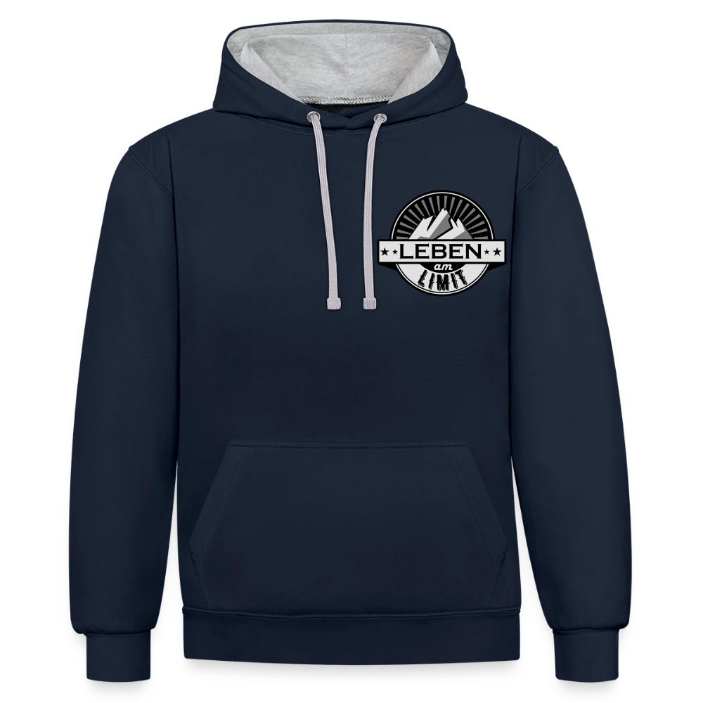 Kontrast-Hoodie Unisex "Leben am Limit" - Navy/Grau meliert