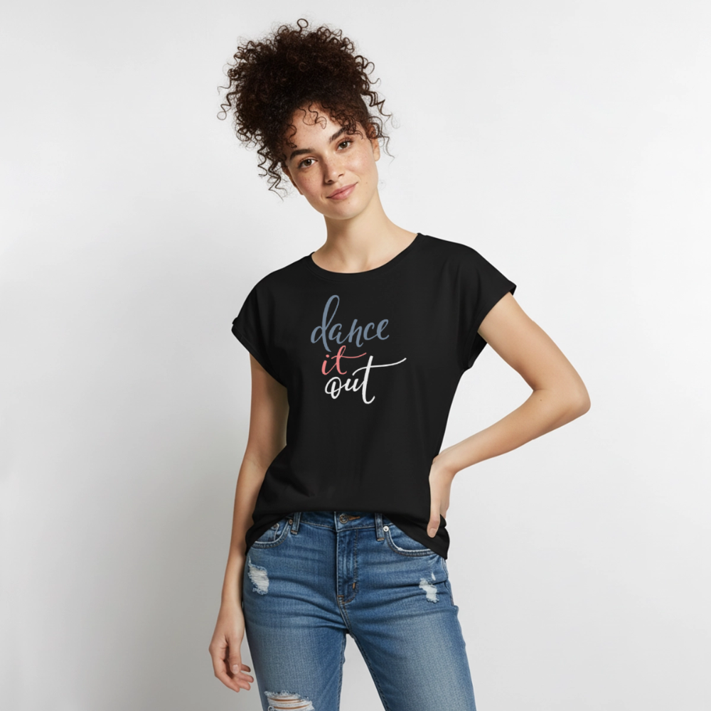T-Shirt mit gerollten Ärmeln Damen "dance" - Schwarz