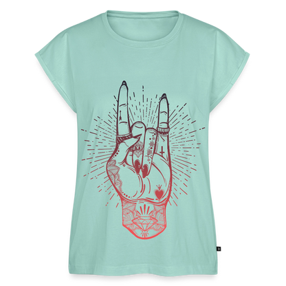 T-Shirt mit gerollten Ärmeln "Rock and Roll Hand" - Mint 