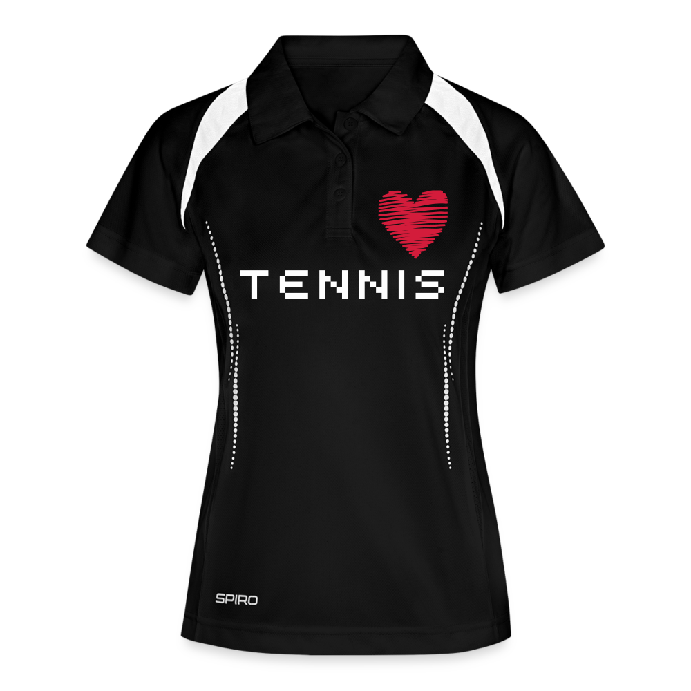 Poloshirt Damen atmungsaktiv "Loving Tennis" - mit Customizer personalisierbar - Schwarz/Weiß