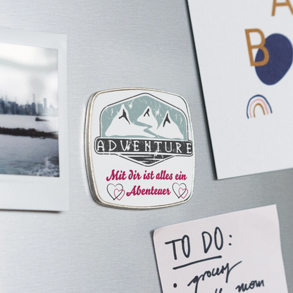 Viereckiger Kühlschrankmagnet "Adventure" - mit Customizer personalisierbar - Weiß