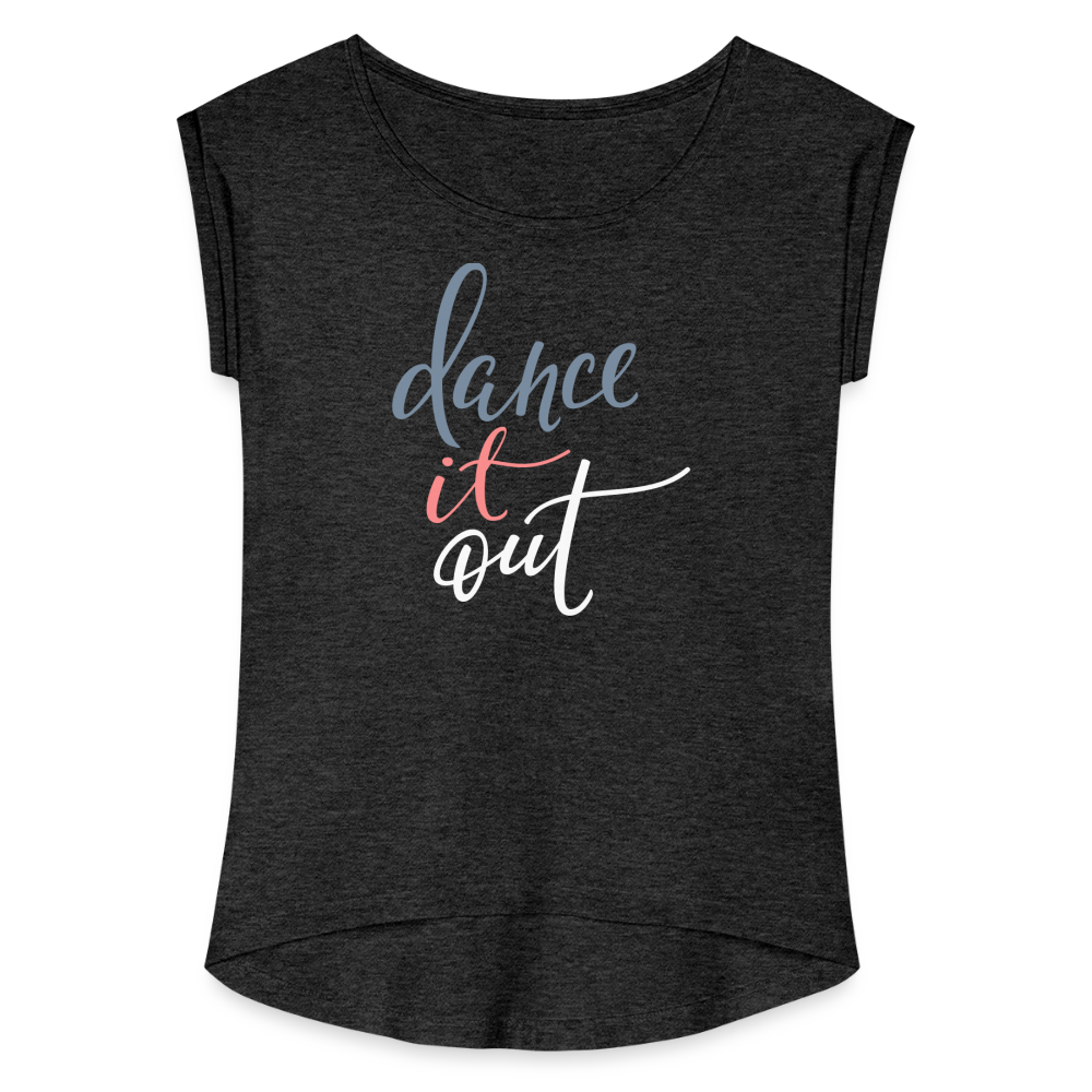 T-Shirt mit gerollten Ärmeln Damen "dance" -  mit Customizer personalisierbar - Schwarz meliert