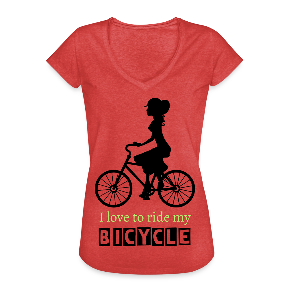 Vintage T-Shirt Damen "Bicycle" - Rot meliert