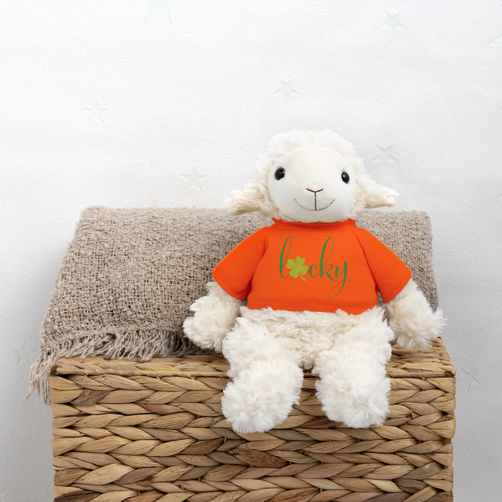Maskottchen Schaf "Lucky" - mit Customizer personalisierbar - Goldorange
