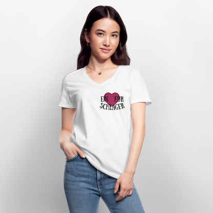 T-Shirt mit V-Ausschnitt "Schlagerliebe" - Weiß