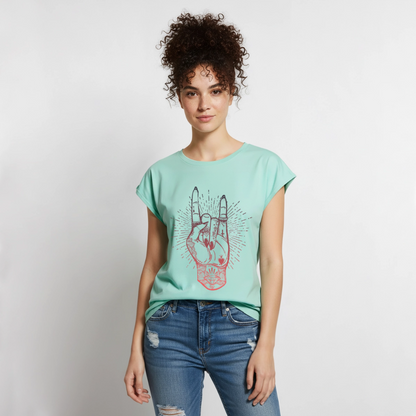 T-Shirt mit gerollten Ärmeln "Rock and Roll Hand" - Mint 