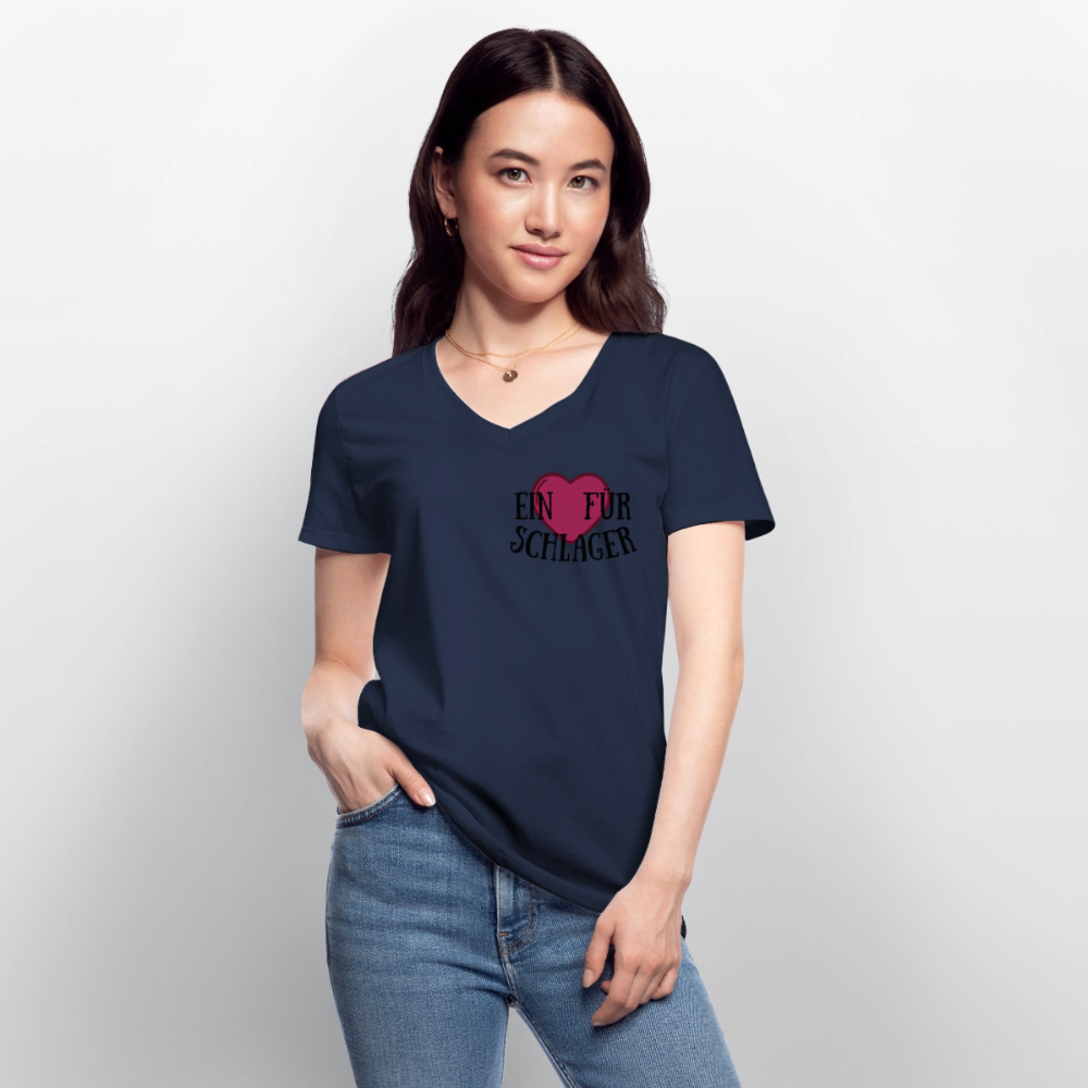 T-Shirt mit V-Ausschnitt "Schlagerliebe" - Navy