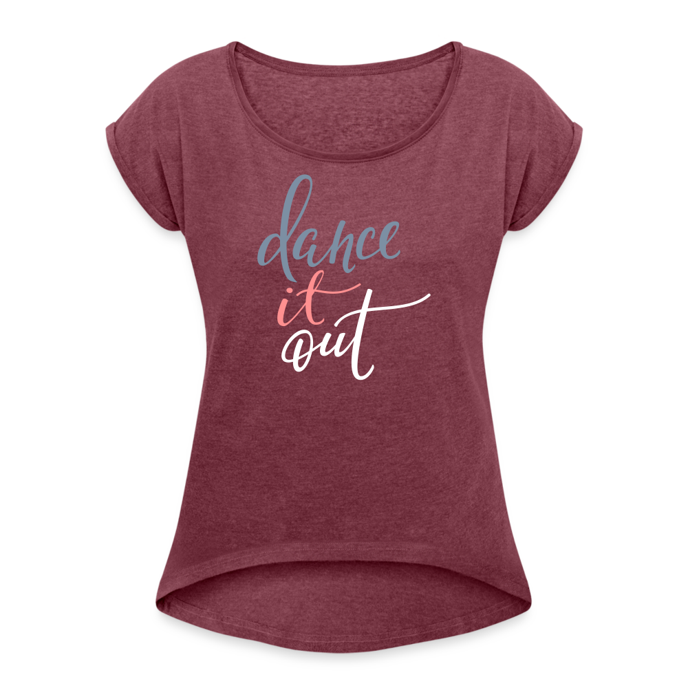 T-Shirt mit gerollten Ärmeln Damen "dance" -  mit Customizer personalisierbar - Bordeauxrot meliert