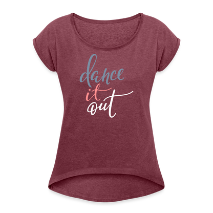 T-Shirt mit gerollten Ärmeln Damen "dance" -  mit Customizer personalisierbar - Bordeauxrot meliert