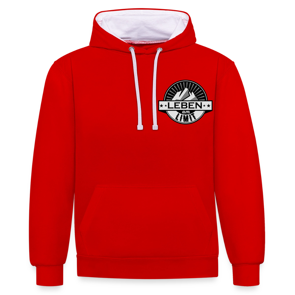 Kontrast-Hoodie Unisex "Leben am Limit" - Rot/Weiß