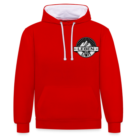 Kontrast-Hoodie Unisex "Leben am Limit" - Rot/Weiß