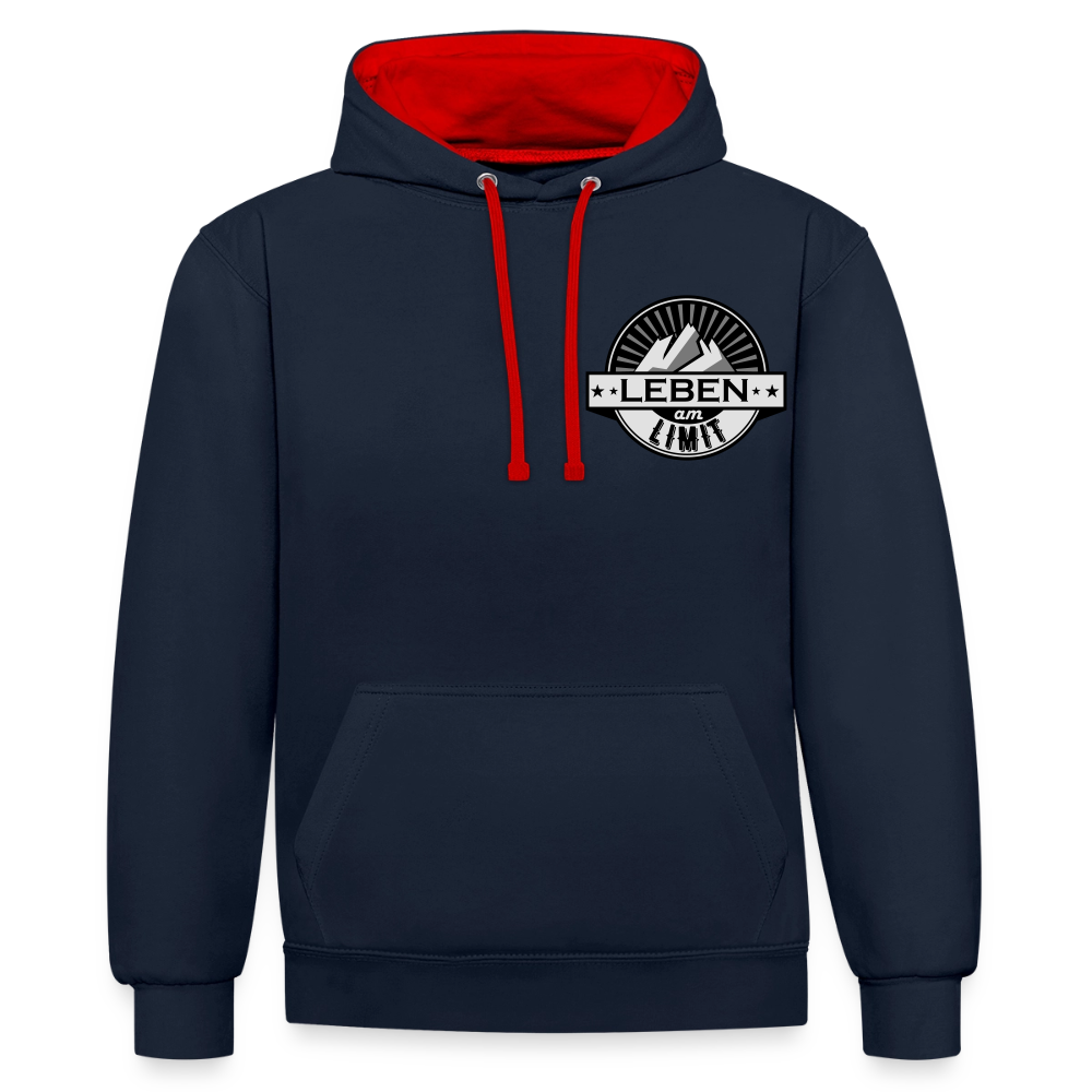 Kontrast-Hoodie Unisex "Leben am Limit" - Navy/Rot