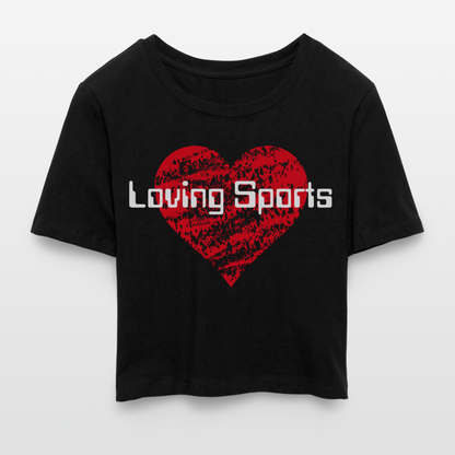 Cropped T-Shirt Damen "Loving Sports" - mit Customizer personalisierbar - Schwarz