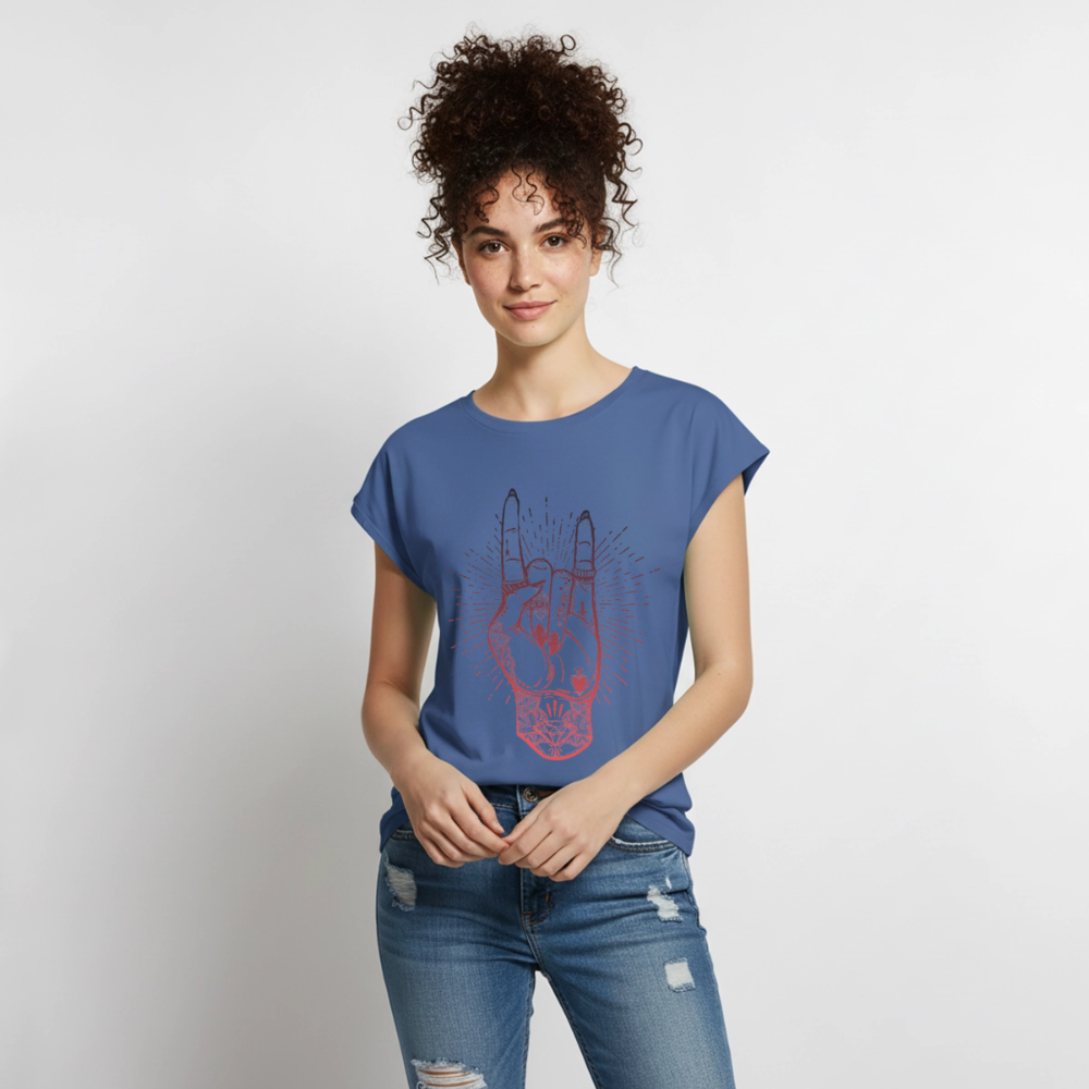 T-Shirt mit gerollten Ärmeln "Rock and Roll Hand" - Taubenblau