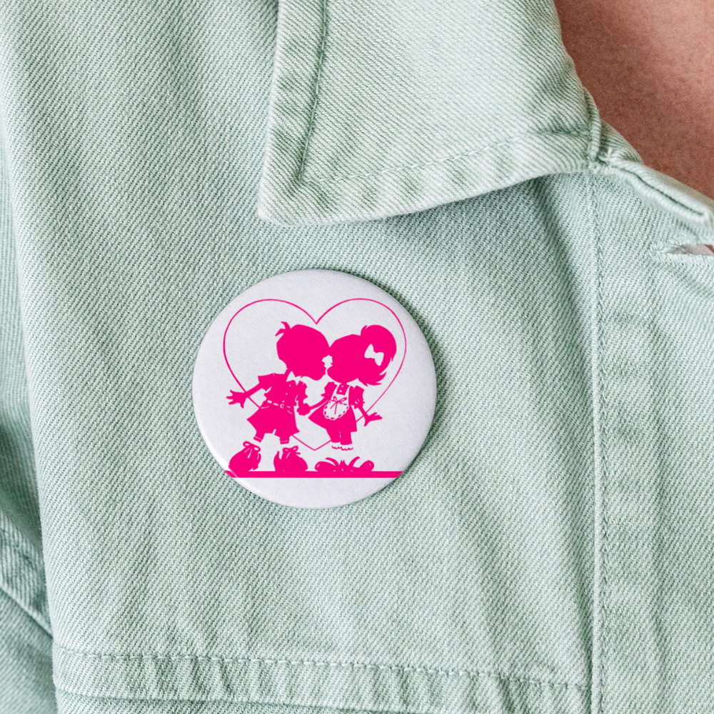 Buttons 56 mm (5er Pack) "Kinderliebe" - mit Customizer personalisierbar - Weiß