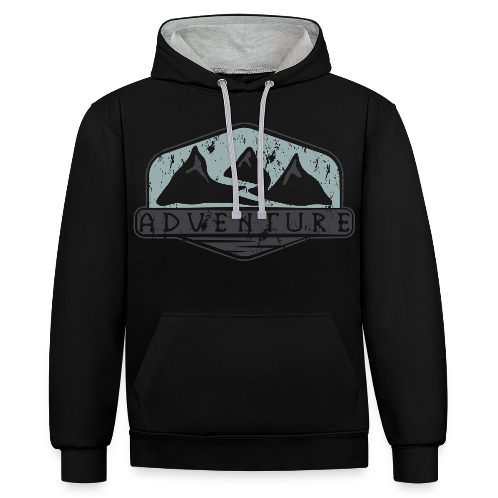 Kontrast-Hoodie Unisex "Adventure" - Schwarz/Grau meliert