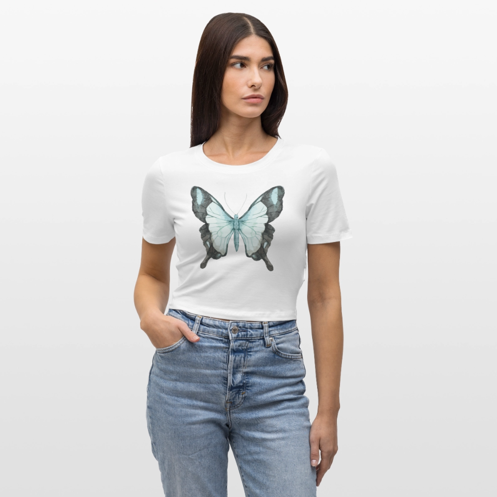 Cropped T-Shirt "Butterfly" - Weiß