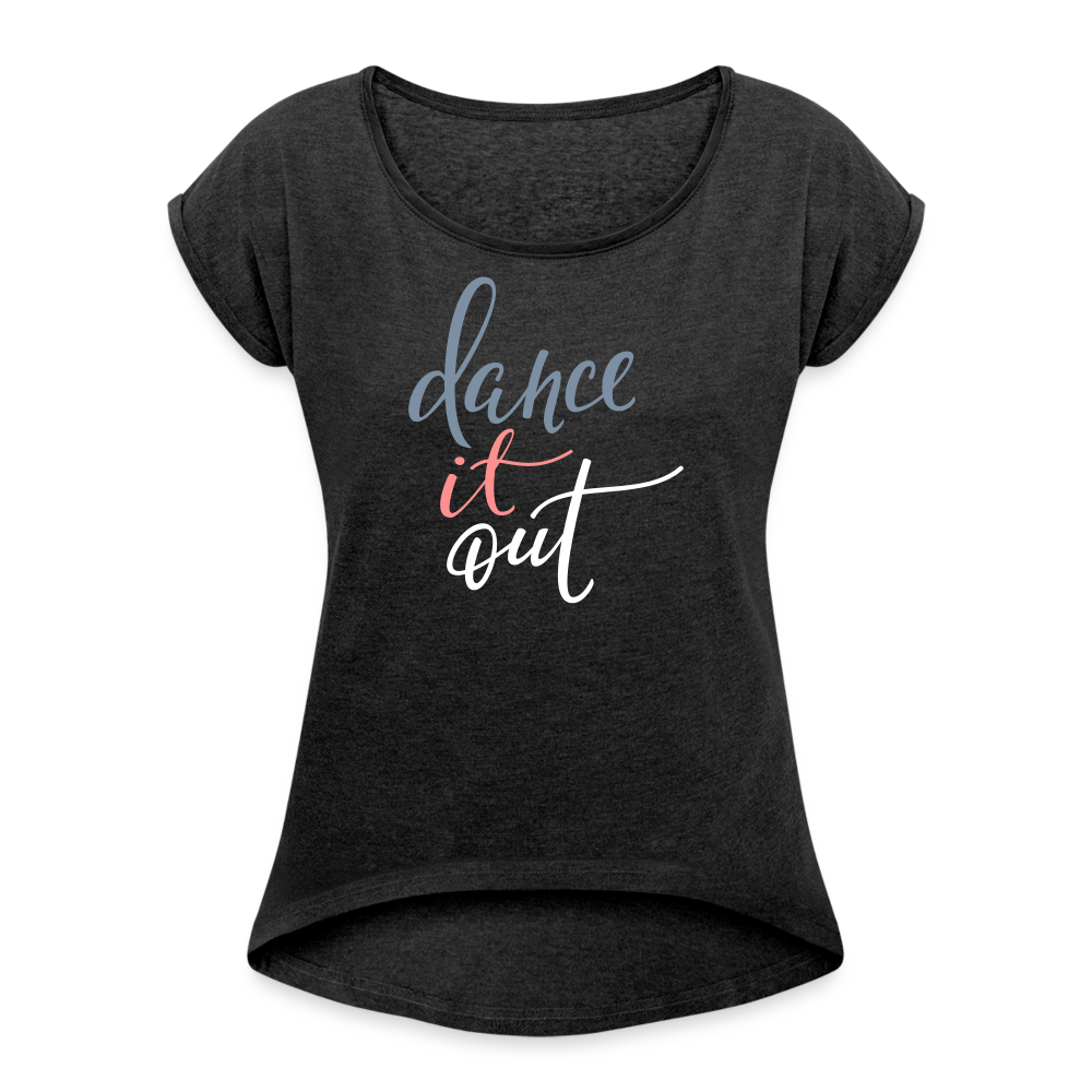 T-Shirt mit gerollten Ärmeln Damen "dance" -  mit Customizer personalisierbar - Schwarz meliert