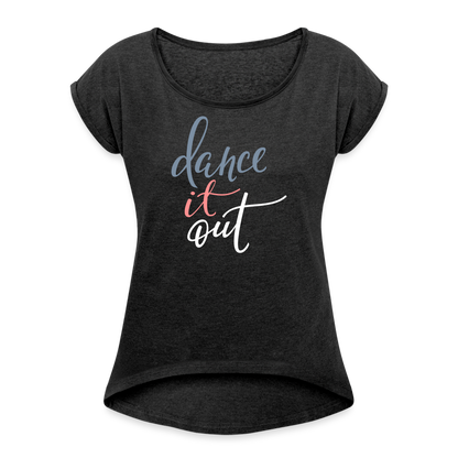 T-Shirt mit gerollten Ärmeln Damen "dance" -  mit Customizer personalisierbar - Schwarz meliert