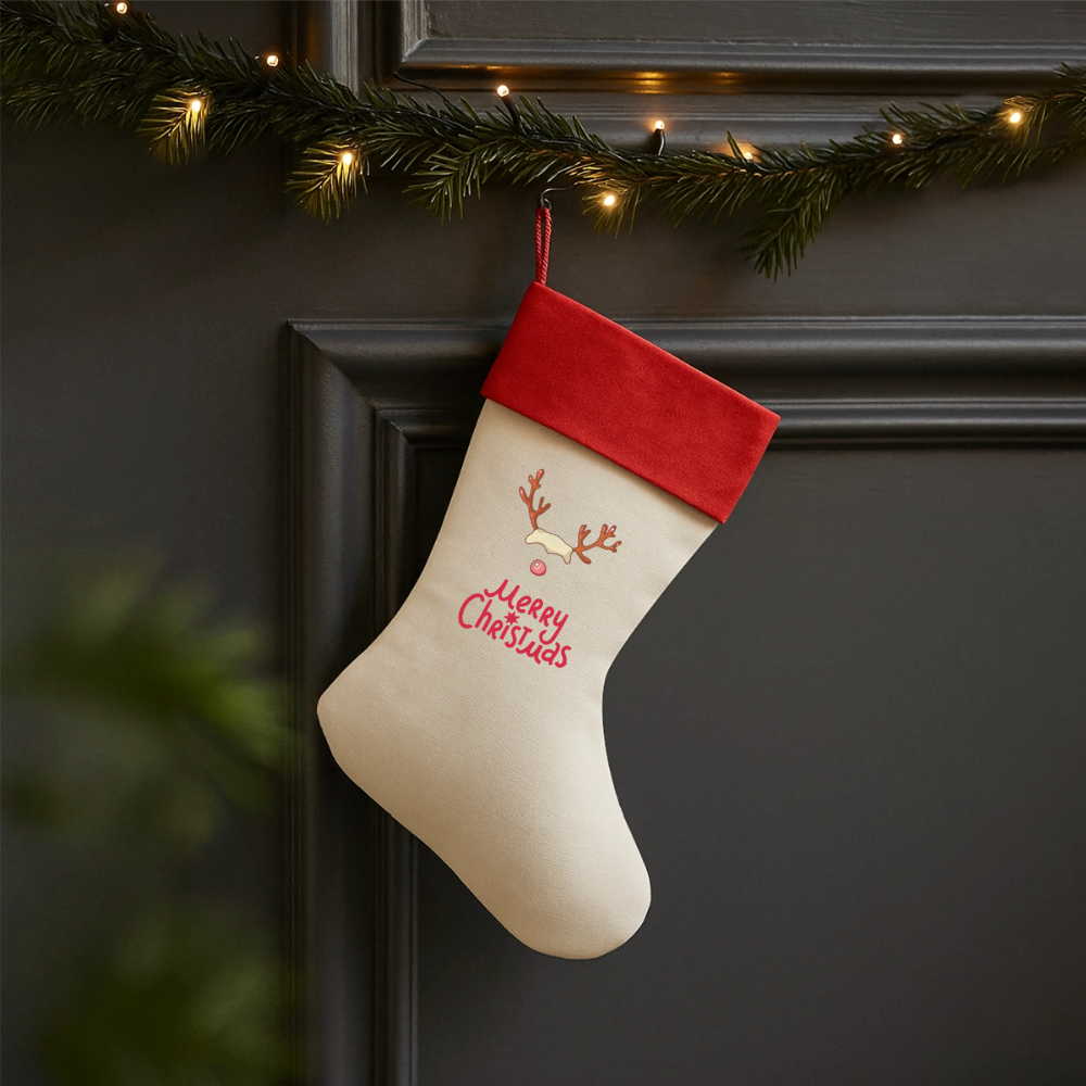 Leinen Weihnachtsstrumpf - Natur/Rot 